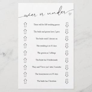 Over or Under Bridal Shower Game Flyer