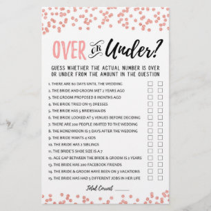 Over or Under Bridal Shower or Hen Party game