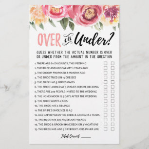 Over or Under Bridal Shower or Hen Party game