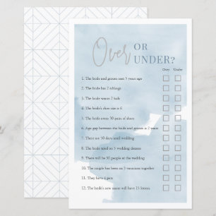 Over or Under Bue Sky Bridal Shower Game