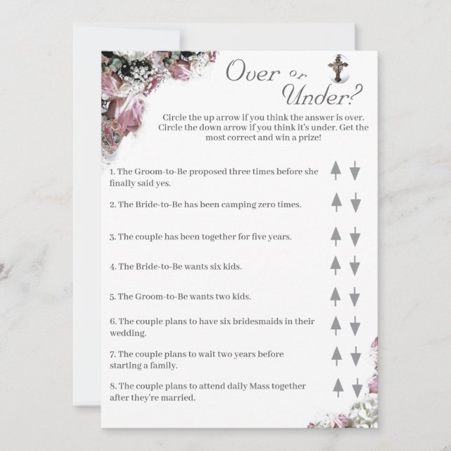Over or Under Catholic Bridal Shower Game (Front)