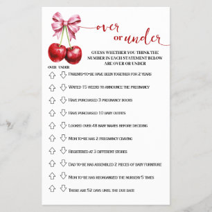 Over or Under Cherry Baby Shower Game Card