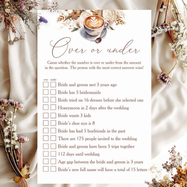 Over Or Under Coffee Bridal Shower Game (Creator Uploaded)
