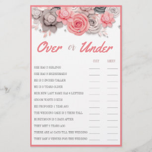 Over or Under Couple Shower Game Card