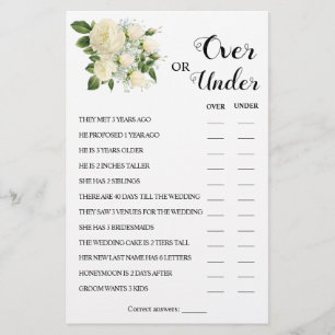 Over or Under Couples Shower Game Card