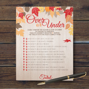 Over or Under Fall Shower Party Game Pack Notepad