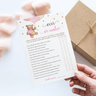 Over or Under Game Baby Shower Teddy Bear Card