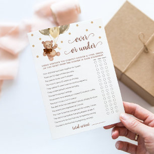 Over or Under Game Baby Shower Teddy Bear Card