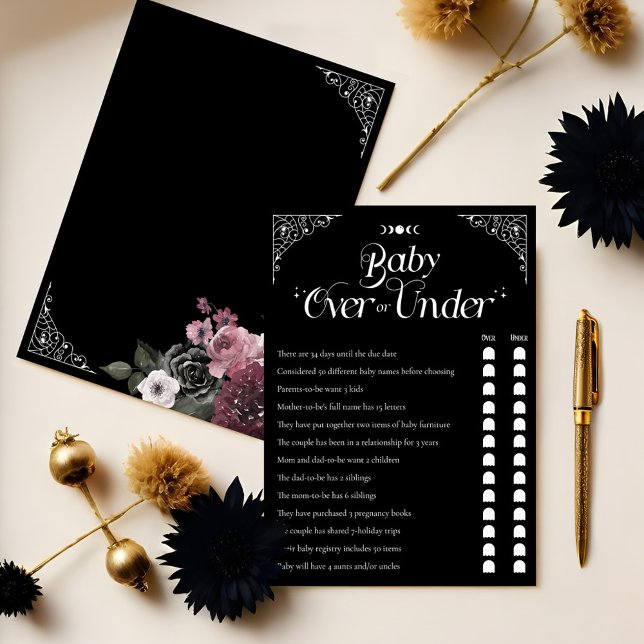 Over or Under Gothic Floral Baby Shower Game Card (Over or Under Gothic Floral Baby Shower Game Card)