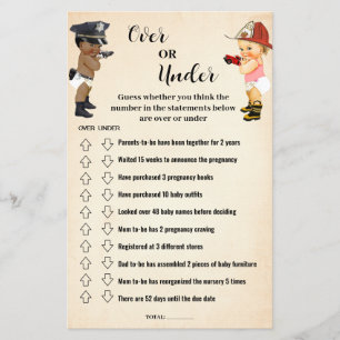 Over or Under Little Recruit Baby Shower Game Card