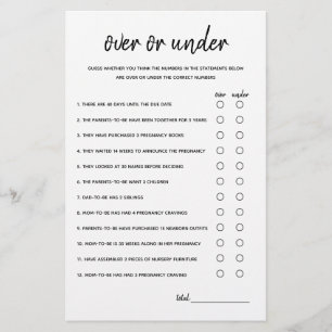 Over or Under Minimalist Baby Shower Game
