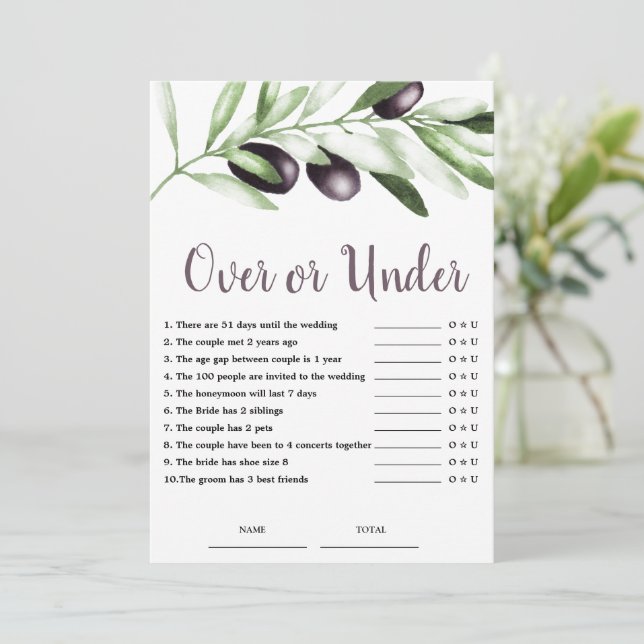 Over or Under Olive Bridal Shower Game  Invitation (Standing Front)