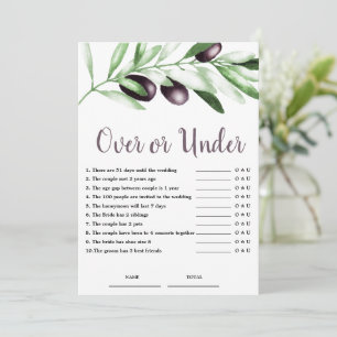 Over or Under Olive Bridal Shower Game  Invitation