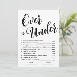 Over or Under Simple Bridal Shower Game Card
