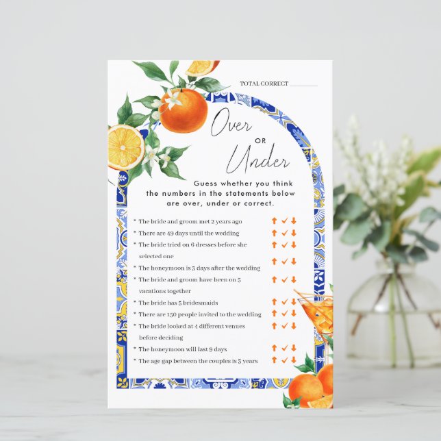 Over or Under Spritz Mediterranean Bridal Game (Standing Front)