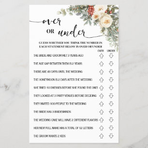 Over or Under Winter Bridal Shower Game Card