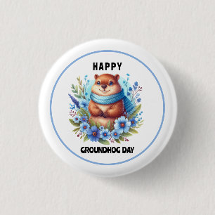 Over Rated? Watercolor Celebrating Groundhog Day  3 Cm Round Badge