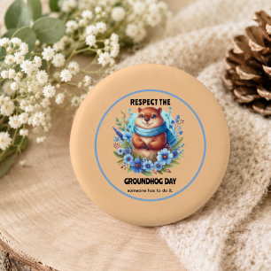 Over Rated? Watercolor Celebrating Groundhog Day  3 Cm Round Badge
