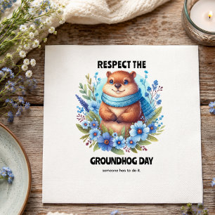 Over Rated? Watercolor Celebrating Groundhog Day Napkin
