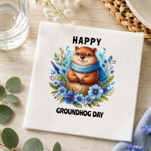 Over Rated? Watercolor Celebrating Groundhog Day  Napkin