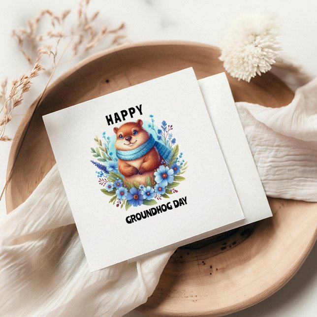 Over Rated? Watercolor Celebrating Groundhog Day  Napkin (Creator Uploaded)