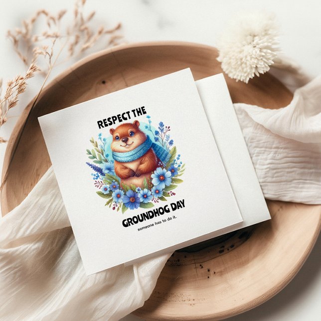 Over Rated? Watercolor Celebrating Groundhog Day  Napkin (Creator Uploaded)