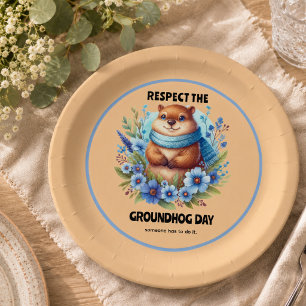 Over Rated? Watercolor Celebrating Groundhog Day Paper Plate