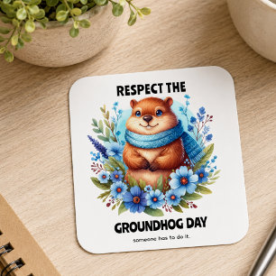 Over Rated? Watercolor Celebrating Groundhog Day Square Sticker