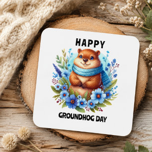 Over Rated? Watercolor Celebrating Groundhog Day Square Sticker