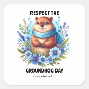Over Rated? Watercolor Celebrating Groundhog Day  Square Sticker