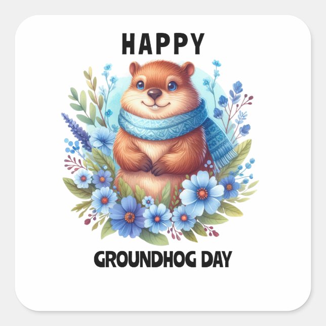 Over Rated? Watercolor Celebrating Groundhog Day  Square Sticker (Front)