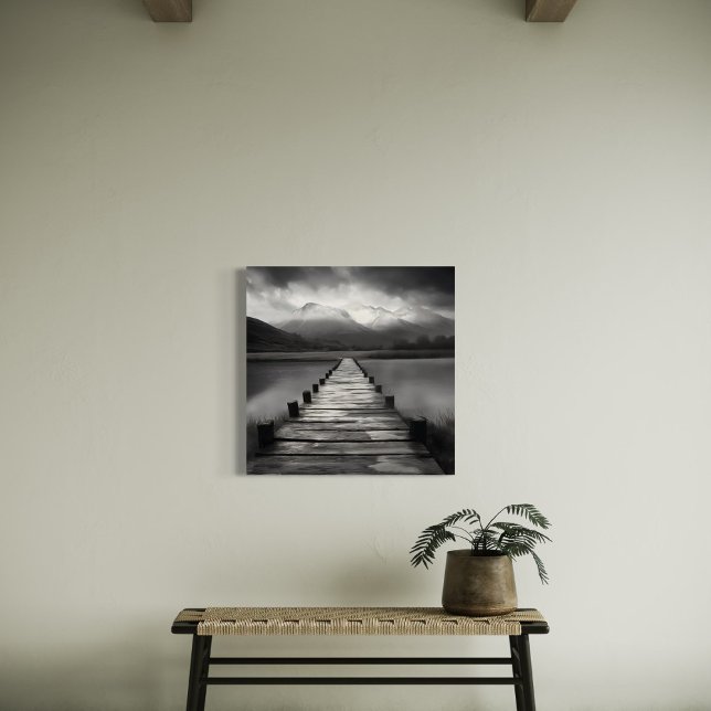 Over the Bridge – Moody Black & White Landscape Canvas Print (Creator Uploaded)
