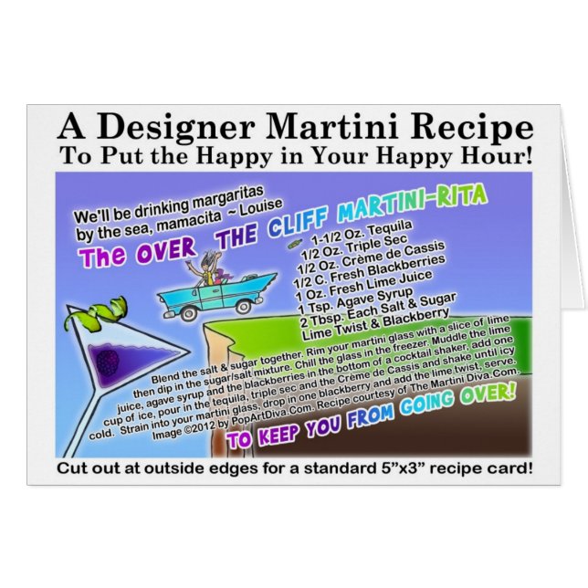 Over The Cliff Margarita Recipe Greeting Card (Front Horizontal)