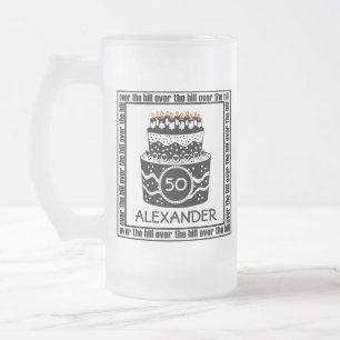 Over The Hill-Birthday Cake Frosted Glass Beer Mug