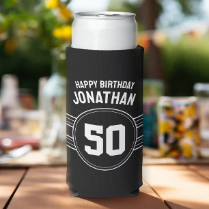 Over the Hill Birthday Sporty with Age - Black Seltzer Can Cooler