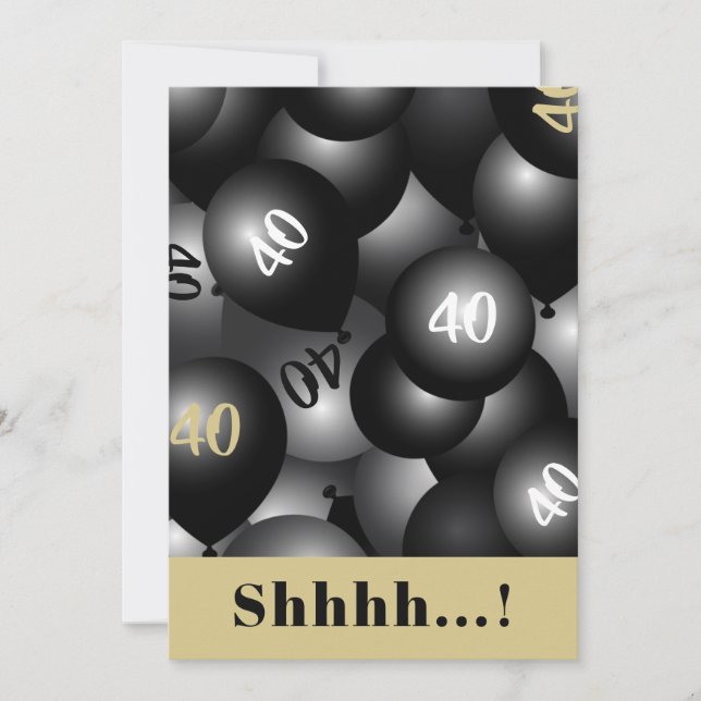 Over the Hill Black Balloon Invitation (Front)