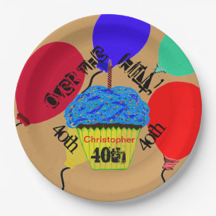 Over the Hill Blue Cupcake Balloons Plates