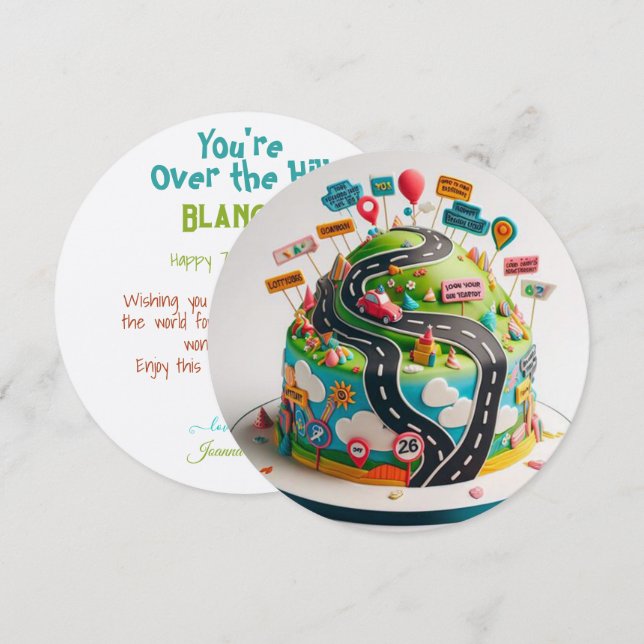  OVER THE HILL FUN BIRTHDAY CAKE CARD (Front/Back)