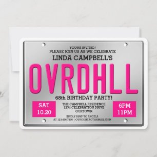 Over the Hill License Plate Birthday Invitations