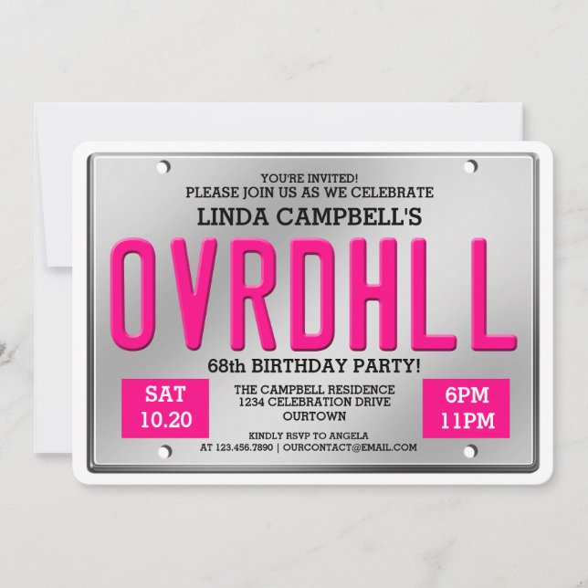 Over the Hill License Plate Birthday Invitations (Front)