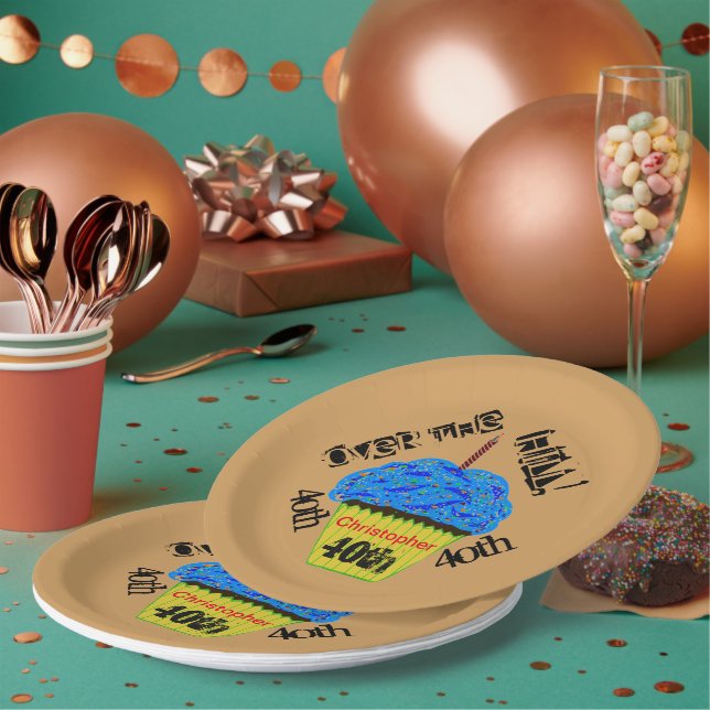 Over the Hill Personalised Blue Cupcake Plates (Multi)