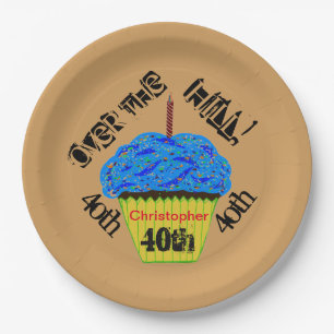 Over the Hill Personalised Blue Cupcake Plates
