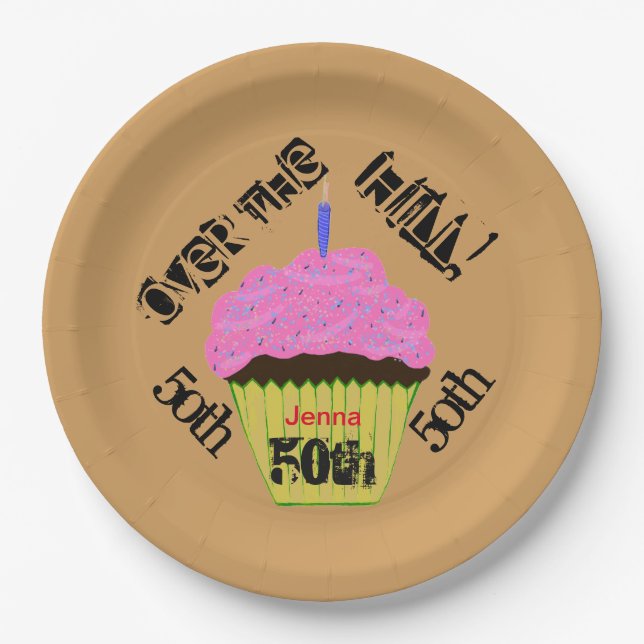 Over the Hill Personalised Pink Cupcake Plates (Front)