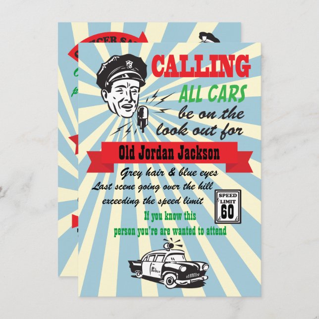 Over the Hill Speed Limit Cops Birthday Invitation (Front/Back)