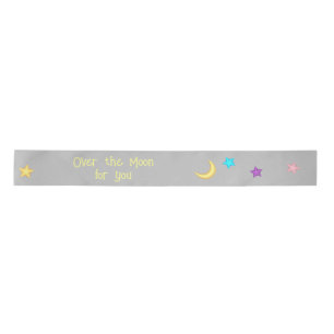 Over the Moon and Stars Custom Text Grey Satin Ribbon