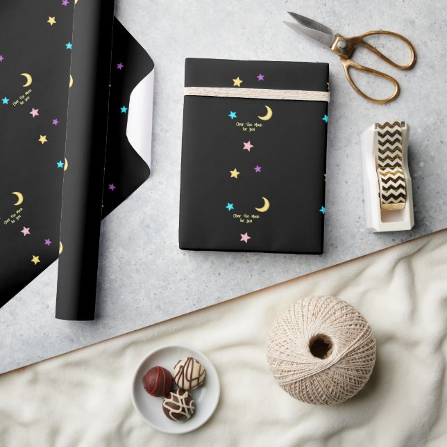 Over the Moon and Stars Custom Text  Wrapping Paper (Crafts)