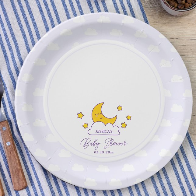 Over The Moon and Stars Gender Neutral Baby Shower Paper Plate (Creator Uploaded)