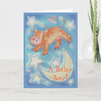 Over the Moon 'Baby Boy' greetings card