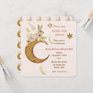 Over the Moon Baby Girl Shower Invitation