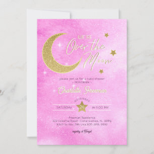 Over the Moon Baby Girl Shower Invitation